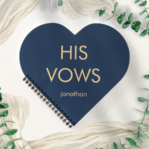Eenvoudige Typografie Gold Navy his Vows Heart Sha Notitieboek
