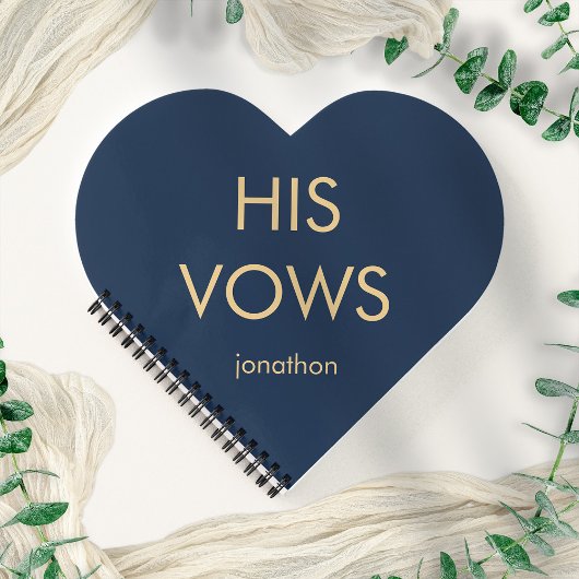 Eenvoudige Typografie Gold Navy his Vows Heart Sha Notitieboek