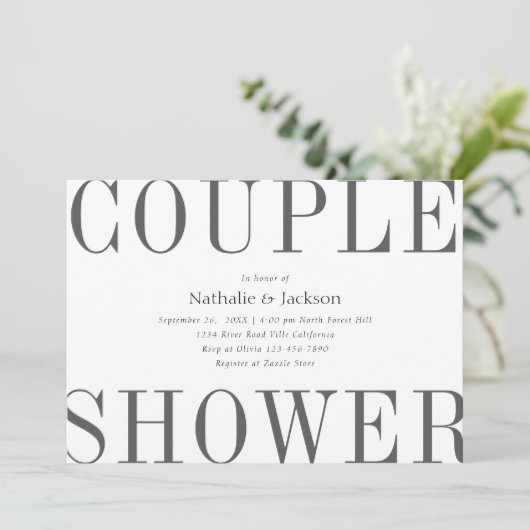 Eenvoudige Typografie Grijs Paar Douche Bruid Kaart (Staand voorkant)