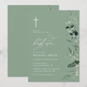 Eenvoudige typografie Groene doop uitnodiging (Voorkant / Achterkant)