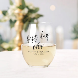 Eenvoudige Typografie Handschrift Beste dag ooit Wijnglas Zonder Voet
