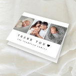 Eenvoudige typografie Hart Baby Fotodouche Bedankkaart<br><div class="desc">Laat je dankbaarheid blijken met onze "Minimal 3 Photo With Heart New Baby Thank You folded Kaart". Deze charmante kaart heeft een lief, eenvoudig ontwerp en aanpasbare foto's, perfect om herinneringen van uw speciale dag te laten zien. Personaliseer het bericht van binnen om een oprechte touch toe te voegen, waardoor...</div>