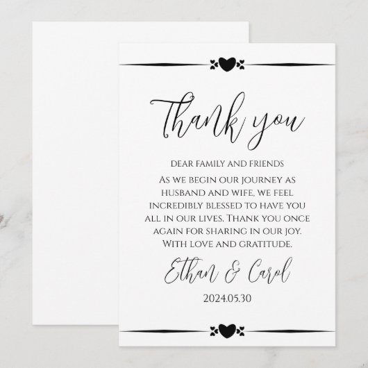 Eenvoudige typografie Huwelijk Dank u kaarten (Voorkant / Achterkant)