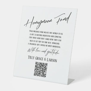 Eenvoudige typografie huwelijksreis fonds QR-code Reclamebord Met Voetstuk