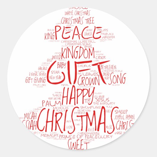Eenvoudige Typografie Kerstboom Ronde Sticker (Voorkant)