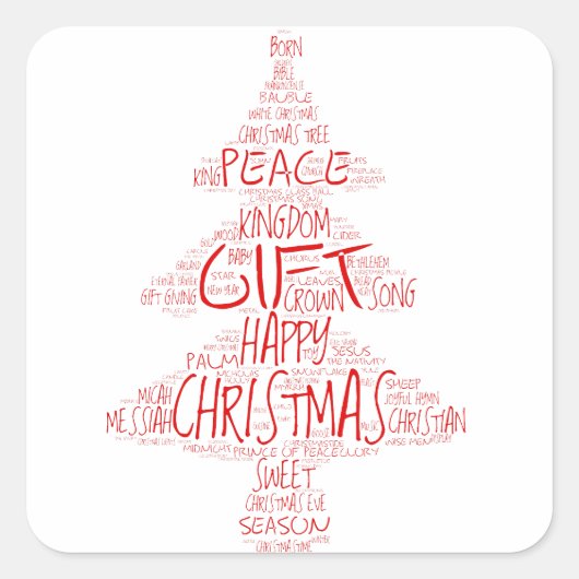 Eenvoudige Typografie Kerstboom Vierkante Sticker (Voorkant)