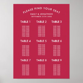 Eenvoudige Typografie Magenta Wedding Seating Char Poster