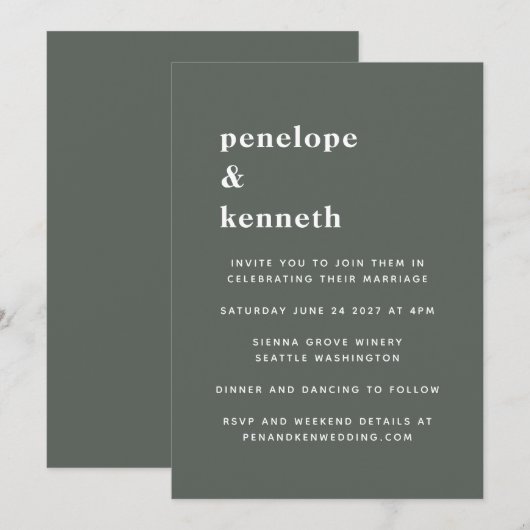 Eenvoudige Typografie minimalistisch modern Sage W Kaart (Voorkant / Achterkant)