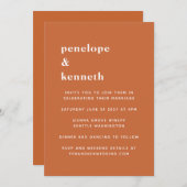 Eenvoudige Typografie Modern Burnt Oranje Wedding Kaart (Voorkant / Achterkant)