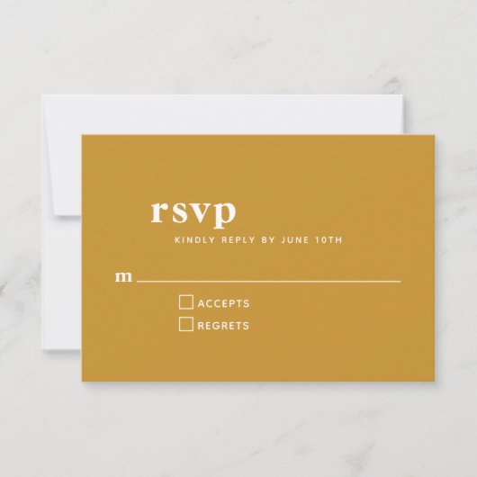 Eenvoudige Typografie Modern Mustard Yellow Weddin RSVP Kaartje (Voorkant)