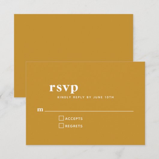 Eenvoudige Typografie Modern Mustard Yellow Weddin RSVP Kaartje (Voorkant / Achterkant)