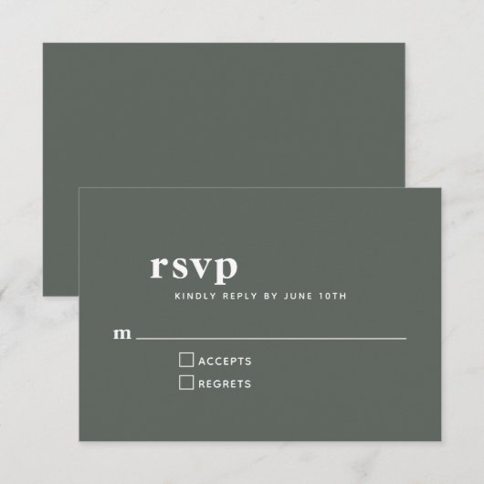 Eenvoudige Typografie Modern Sage Forest Wedding RSVP Kaartje (Voorkant / Achterkant)