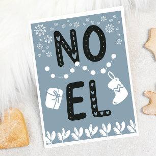 Eenvoudige typografie NOEL Stofblauw Kerstmis Feestdagenkaart
