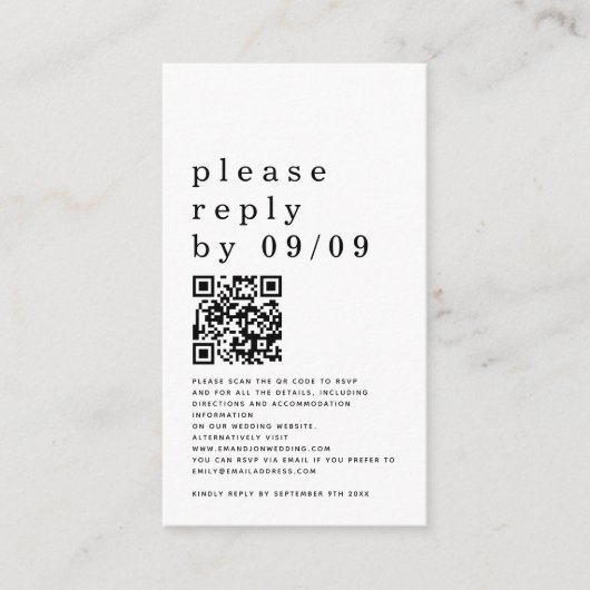 Eenvoudige Typografie QR Code Black White Weduwen  Informatiekaartje (Voorkant)