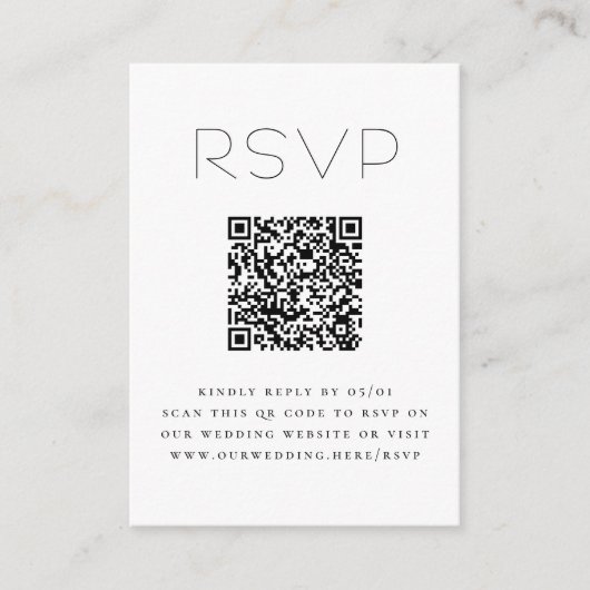 Eenvoudige Typografie QR Code Foto Bruiloft RSVP Informatiekaartje (Voorkant)