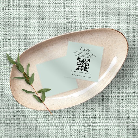 Eenvoudige typografie QR Code Mint Wedding RSVP Informatiekaartje
