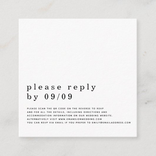 Eenvoudige Typografie QR-code Weddenschap Black Wh Informatiekaartje (Voorkant)