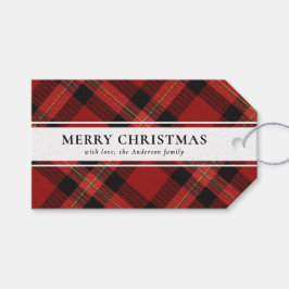 Eenvoudige Typografie Red Buffalo Plaid Kerstmis Cadeaulabel