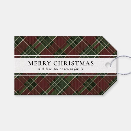 Eenvoudige Typografie Red Buffalo Plaid Kerstmis Cadeaulabel (Voorkant (Horizontaal))