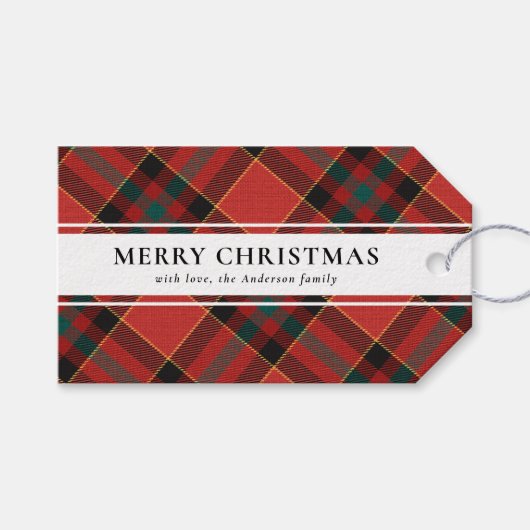 Eenvoudige Typografie Red Buffalo Plaid Kerstmis Cadeaulabel (Voorkant (Horizontaal))