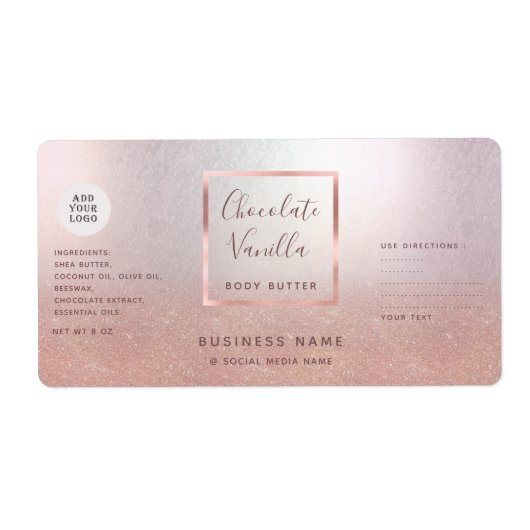 Eenvoudige typografie roos gouden cosmetische logo etiket (Voorkant)