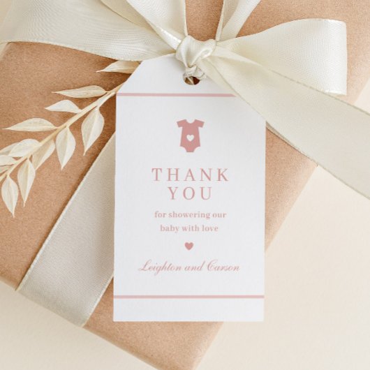Eenvoudige typografie Roze babyshower bedank je fa Cadeaulabel