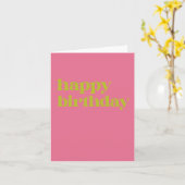 Eenvoudige Typografie Roze en Lime Green Birthday Kaart (Gele Bloem)