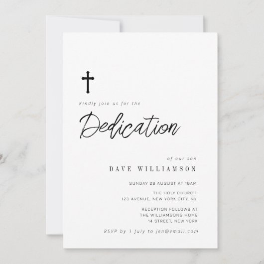 Eenvoudige Typografie Script baby Toewijding Kaart (Voorkant)