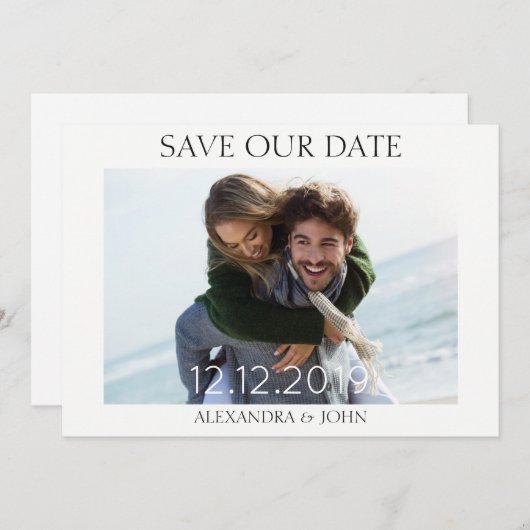 Eenvoudige typografie Sla onze datum foto uitnodig Save The Date (Voorkant / Achterkant)