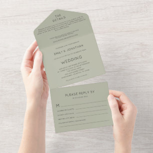 Eenvoudige Typografie Soft Save Green Wedding All In One Uitnodiging