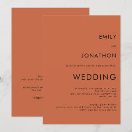 Eenvoudige typografie Terracotta QR-code Trouwdag Kaart
