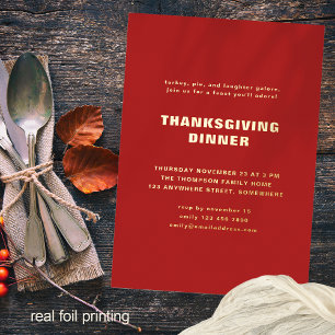 Eenvoudige Typografie Thanksgiving Diner Rood Echt Folie Uitnodiging