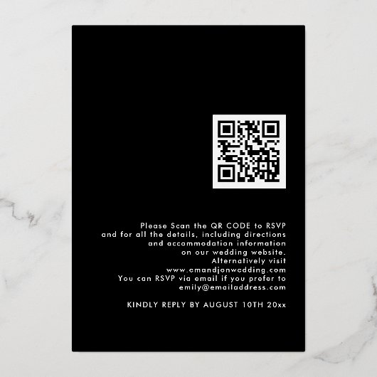 Eenvoudige typografie Trouwdag Zwart Goud Echt Folie Uitnodiging (Achterkant)