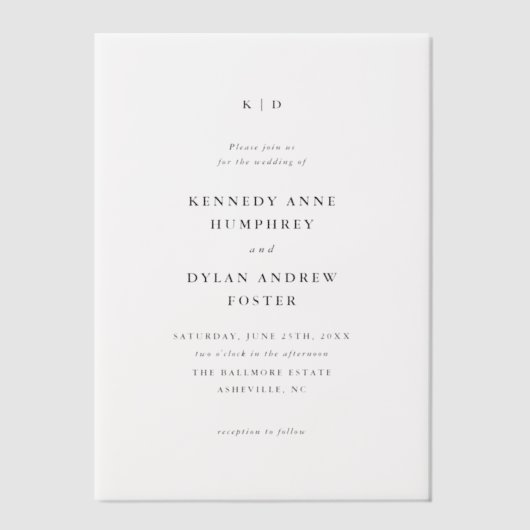 Eenvoudige Typografie Trouwmonogram Vellum Uitnodigingen (Voorkant)