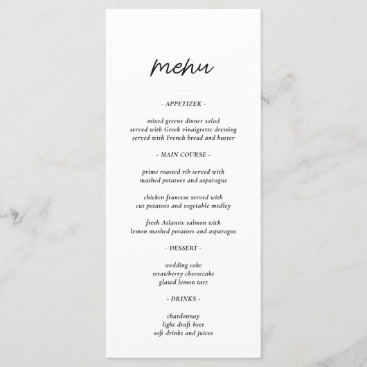 Eenvoudige Typografie Trouwreceptie Menu (Voorkant)