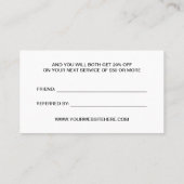 Eenvoudige typografie verwijst naar een vriend zwa aanbevelingskaartje (Achterkant)