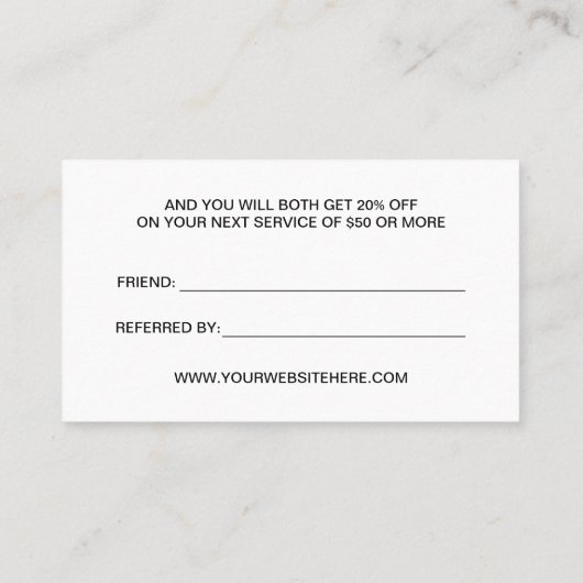 Eenvoudige typografie verwijst naar een vriend zwa aanbevelingskaartje (Achterkant)