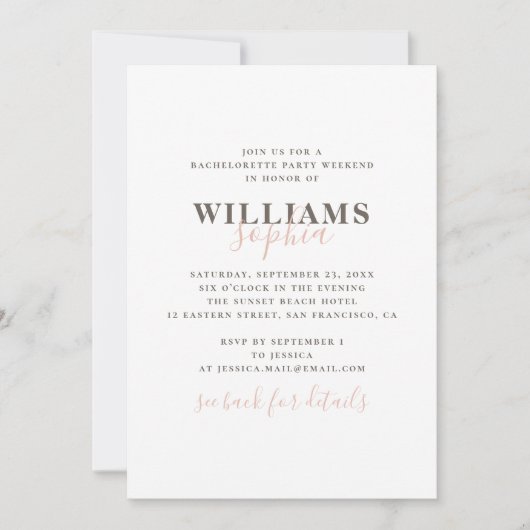 Eenvoudige typografie vrijgezellenfeest weekend kaart (Voorkant)