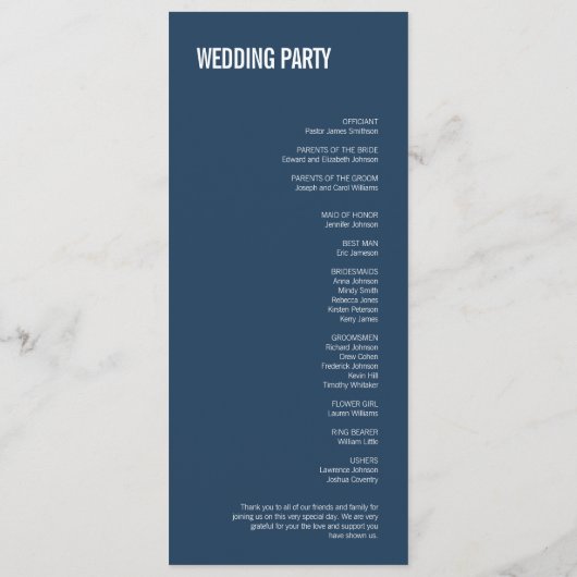 Eenvoudige Typografie Weddenschap Programmakaart (Achterkant)