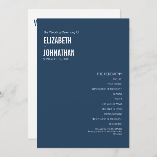 Eenvoudige Typografie Weddenschap Programmakaart (Voorkant / Achterkant)