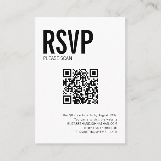 Eenvoudige Typografie Weduwwebsite QR Code RSVP Informatiekaartje (Voorkant)