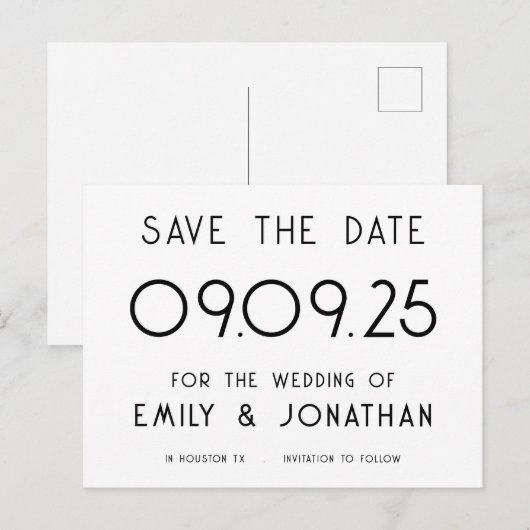 Eenvoudige Typografie Zwart Wit Bruiloft Aankondigingskaart (Voorkant / Achterkant)