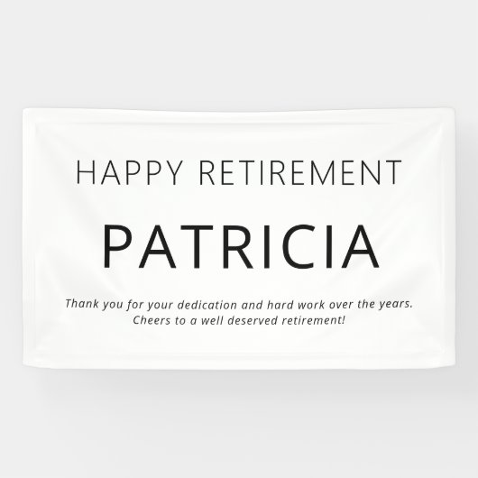 Eenvoudige Typografie Zwart Wit Happy Retirement Spandoek (Horizontaal)
