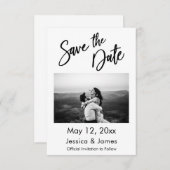 Eenvoudige Typografie zwart-wit met foto Save The Date (Voorkant / Achterkant)