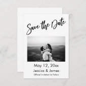 Eenvoudige Typografie zwart-wit met foto Save The Date (Voorkant / Achterkant)
