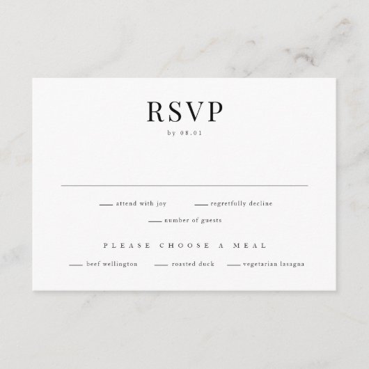 Eenvoudige Typografie Zwart-wit RSVP Informatiekaartje (Voorkant)