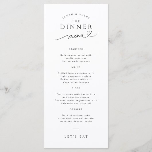 Eenvoudige Typografie Zwart-Wit Trouwmenu Menu (Voorkant)