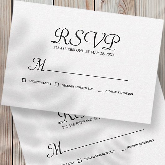 Eenvoudige Typografische Memorial Reply RSVP Kaartje
