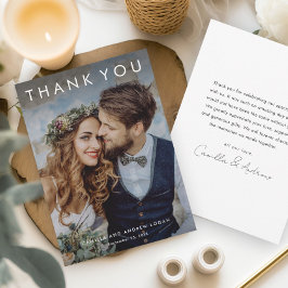 Eenvoudige typografische moderne foto bruiloft bedankkaart