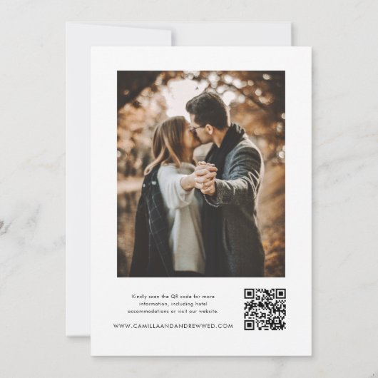 Eenvoudige Typografische QR code 2 Foto Bruiloft Save The Date (Achterkant)
